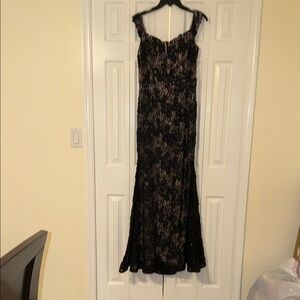 Xscape Black Lace Evening Gown with Nude Underlay